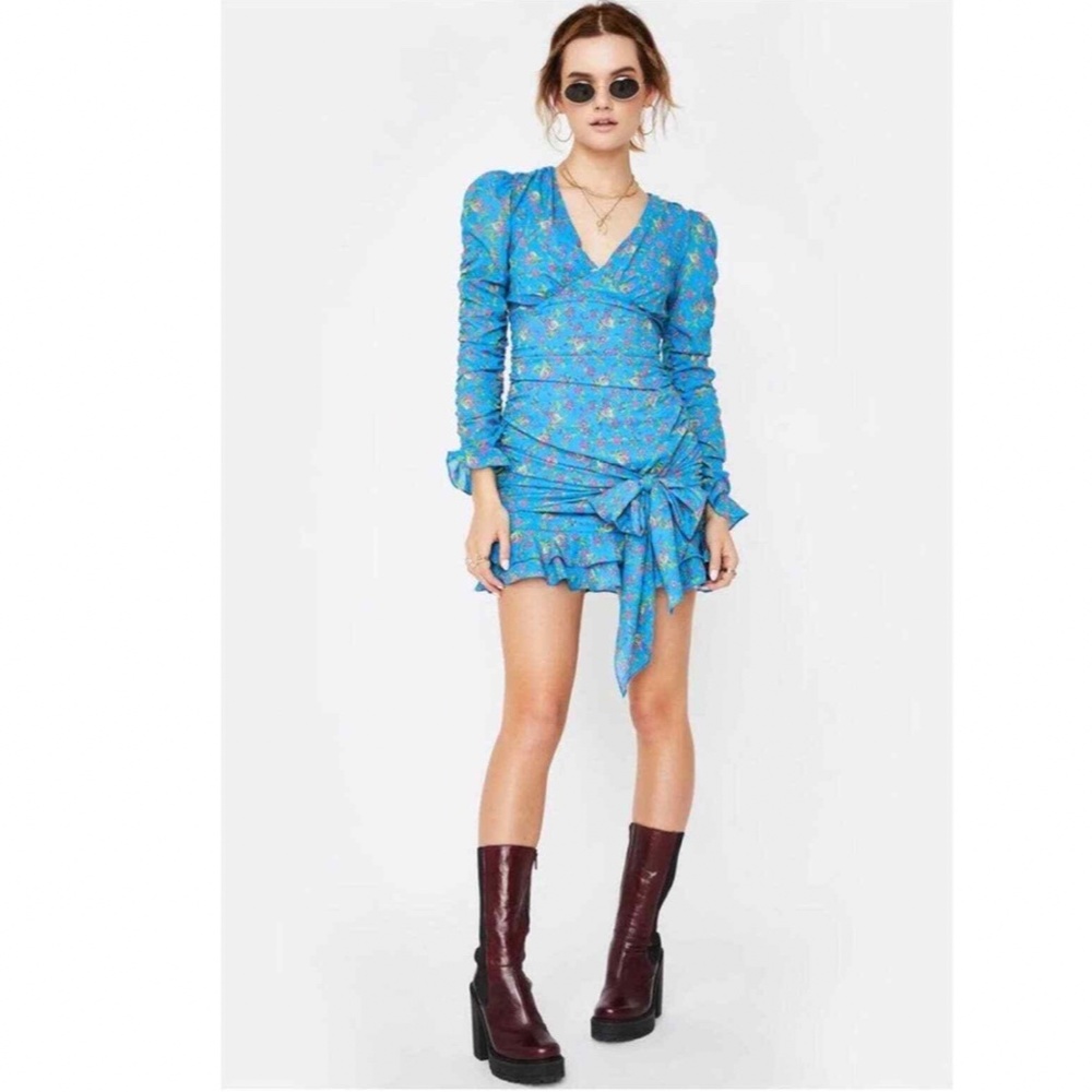 For Love And Lemons Blue Floral Mini Dress